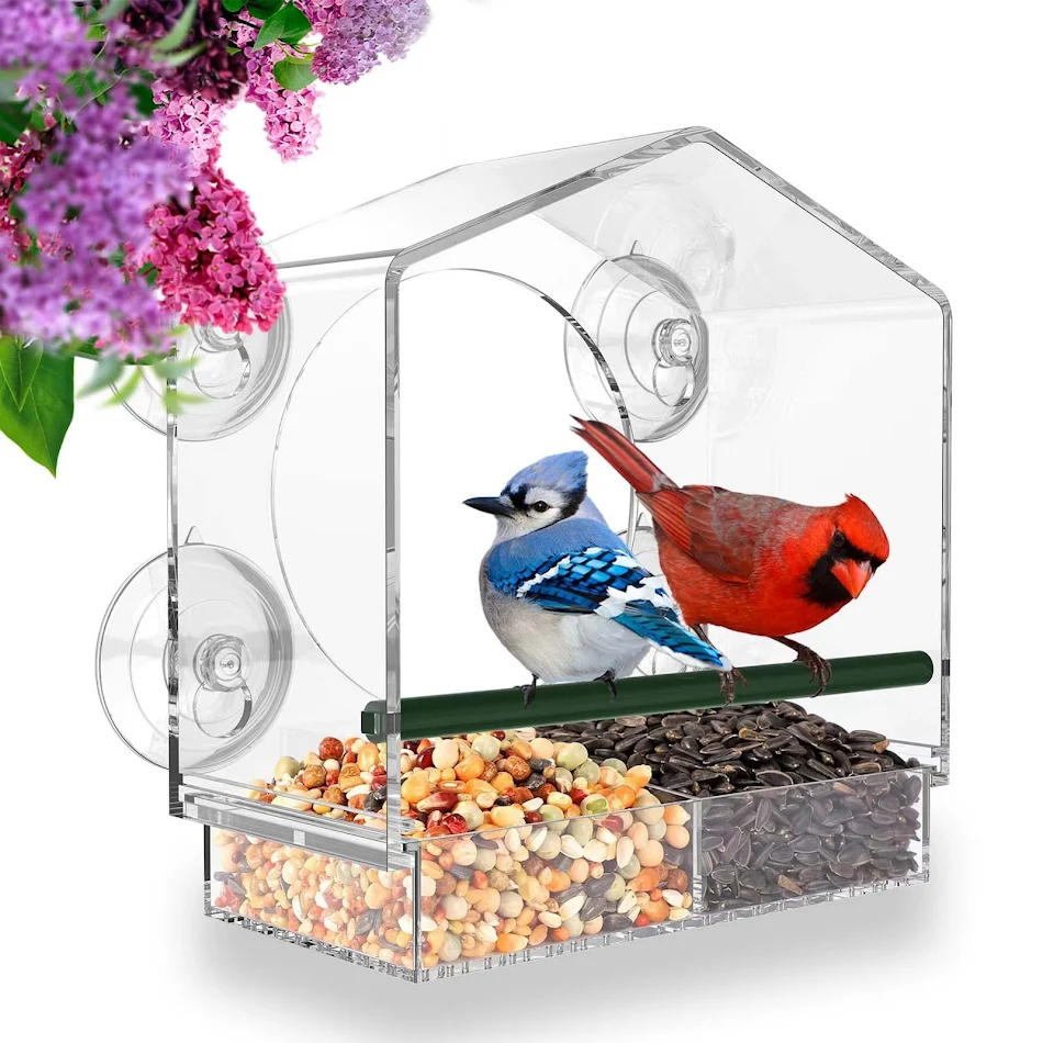 Window Bird Feeder Gram Reuse Tray House Shape Waterproof Transparent Squirrel Food Container Outdoor Suction Cup Instal