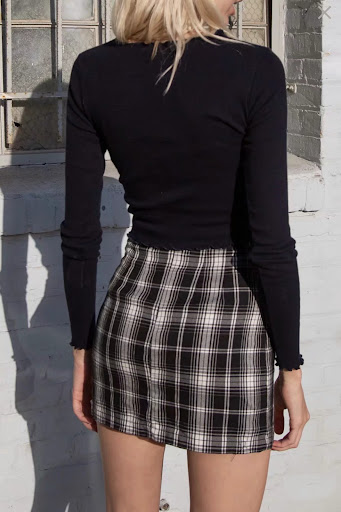 Title 4, Plaid skirt with double slit bottom offers a mo...