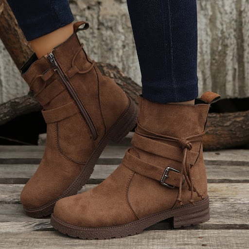 Title 2, Womens Round Toe Buckle Casual Retro Ankle Boo...