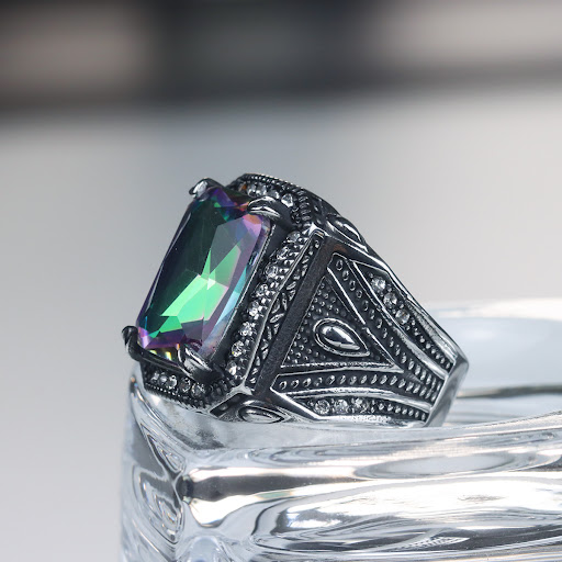 Title 2, Retro Personalized Colored Gemstone Mens Ring....