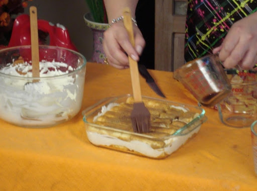 i use pastry brush to infuse coffee soaking syrup to ladyfingers