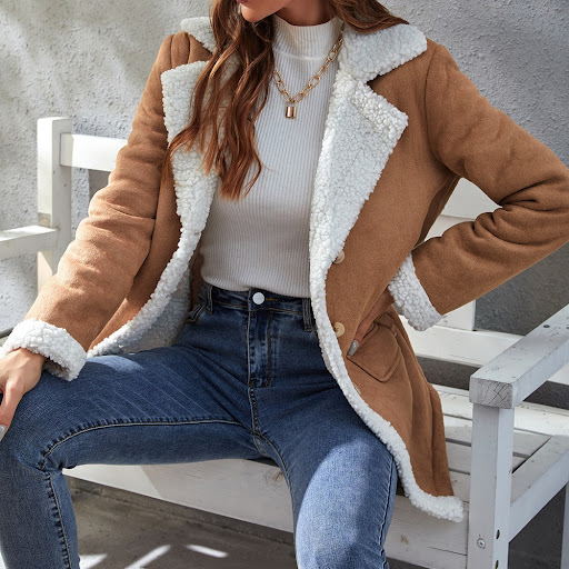Title 1, Womens Faux Lamb Plush Coat Stitching Suit Com...