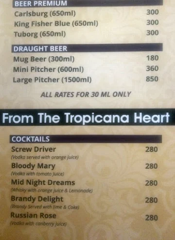 Tropicana Bar menu 