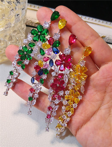 Title 3, Long Micro Inlaid Jewelry with Zircon Colored F...
