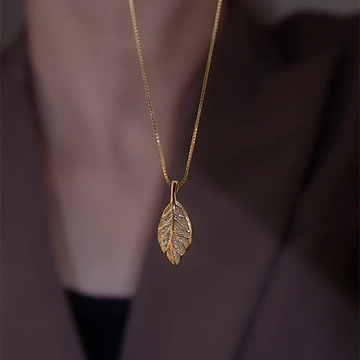 Title 2, Leaf Titanium Steel Necklace for Women, a Niche...