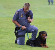 Bonzo and his handler Warrant Officer Tertius Neethling. During the six years that Bonzo worked with police, he apprehended 49 fleeing and hiding suspects.