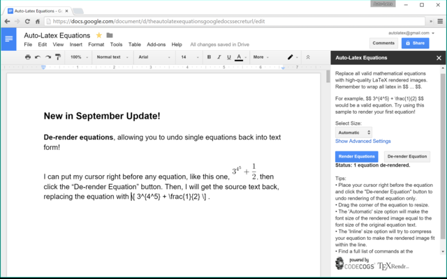 Screenshot of Auto-LaTeX Equations