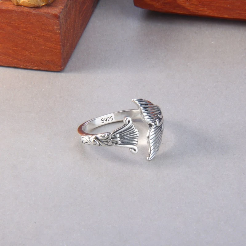 Sterling Zilveren Zeemeerminstaart Retro Etnische Hailang Ring. Een unieke ring voor een bohemien uitstraling met een vleugje maritieme charme.