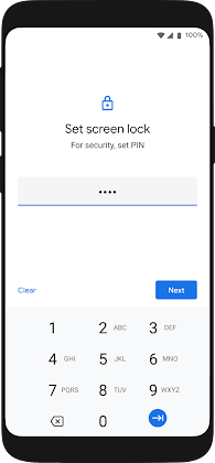 An Essentials-enabled phone displaying the screen lock setup.