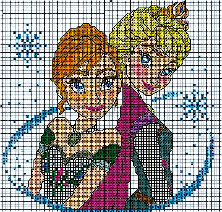 Elsa y ana en patrones de punto de cruz 