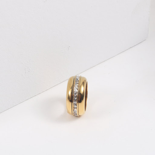 Title 4, Circle Square Zircon Rotatable Titanium Steel R...