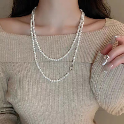 Title 14, Yuanbao Knot Pearl Long Necklace Multi-layer St...