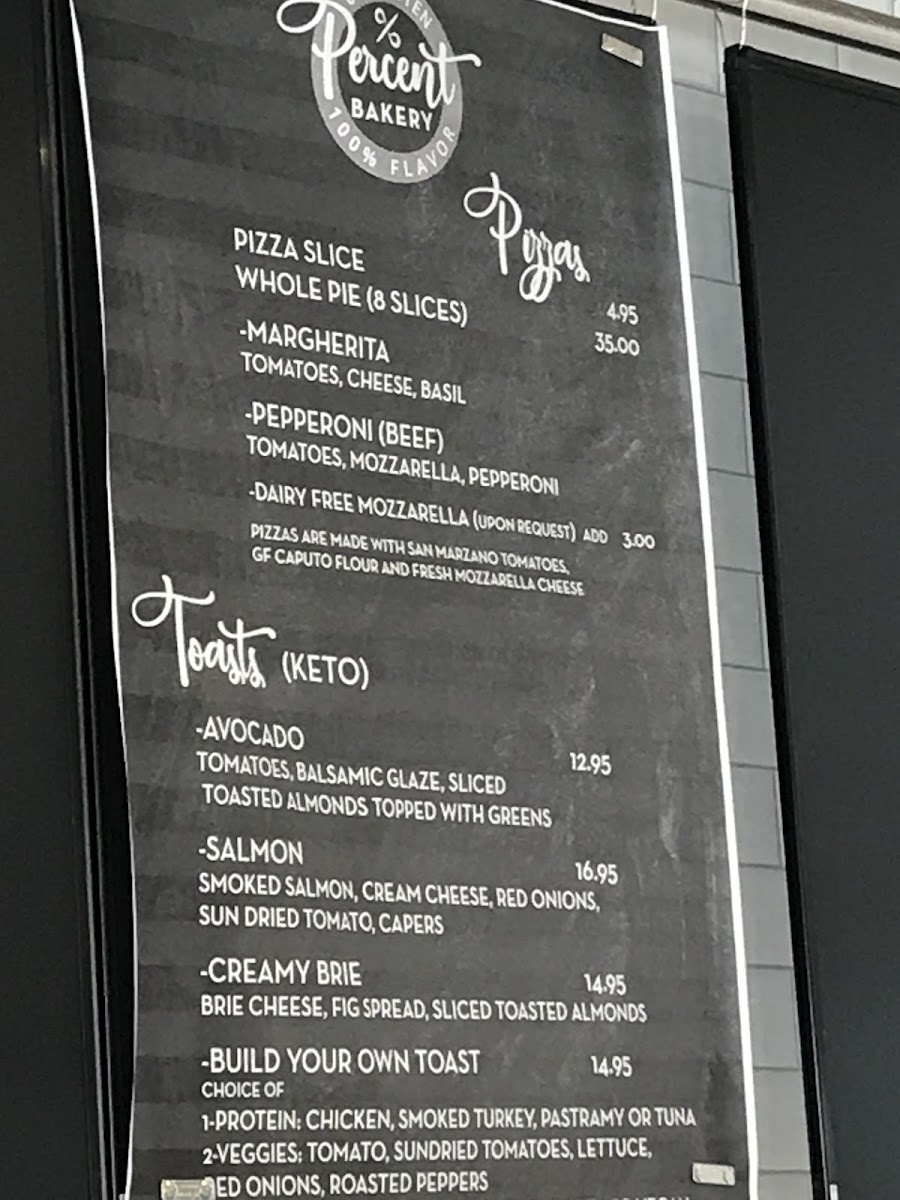 Percent Bakery gluten-free menu