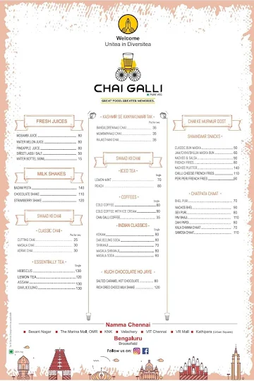 Chai Galli menu 