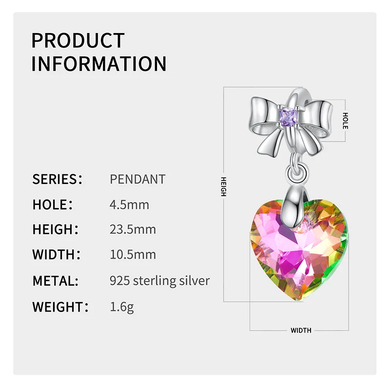 Title 3, Pendentif nœud Rose Light Heart Crystal argent ...