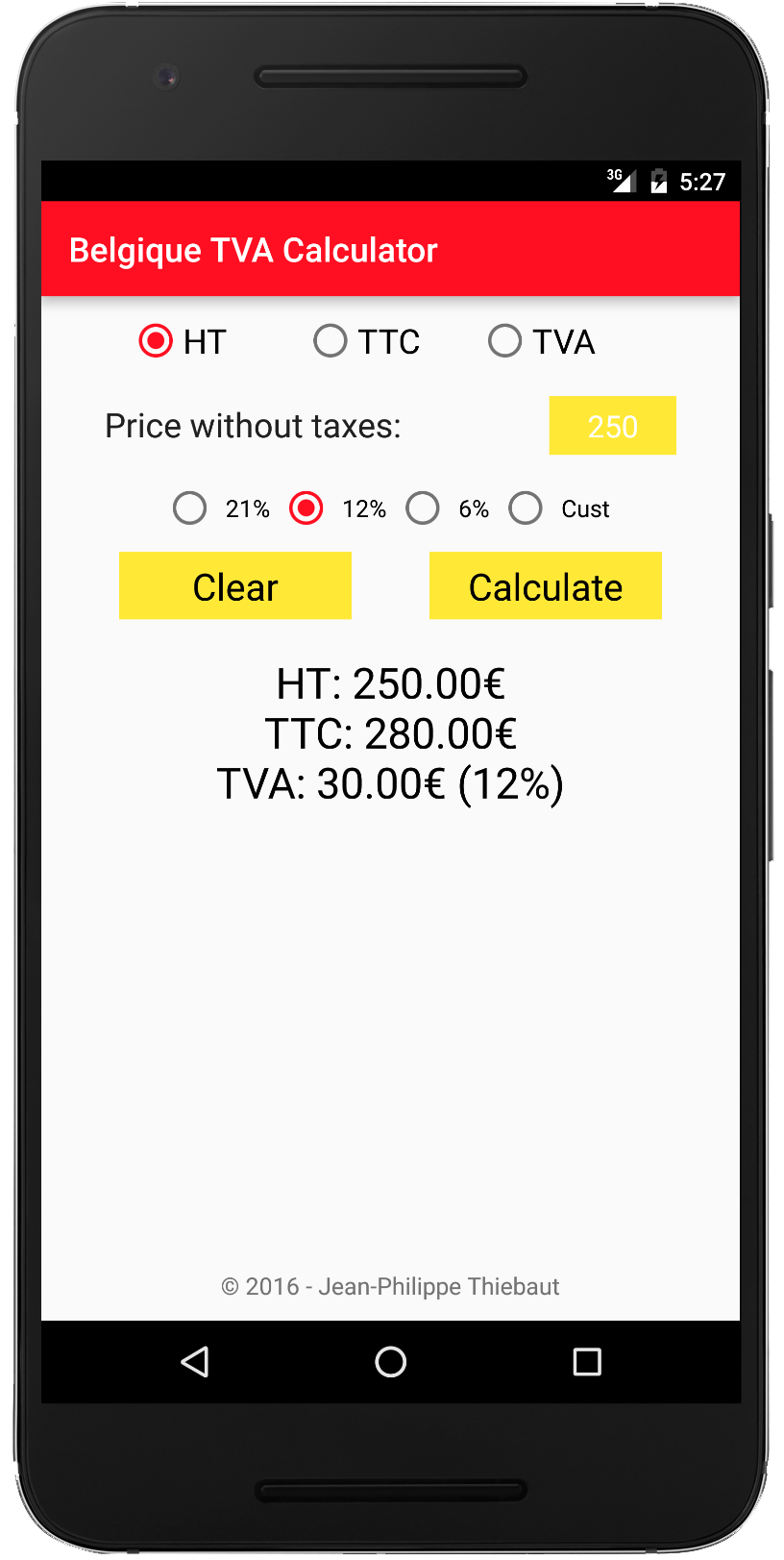 TVA Belgium Calculator Screen 2