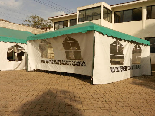 Tents used for classes at Moi University in Mombasa due to the large number of students. /ELKANA JACOB