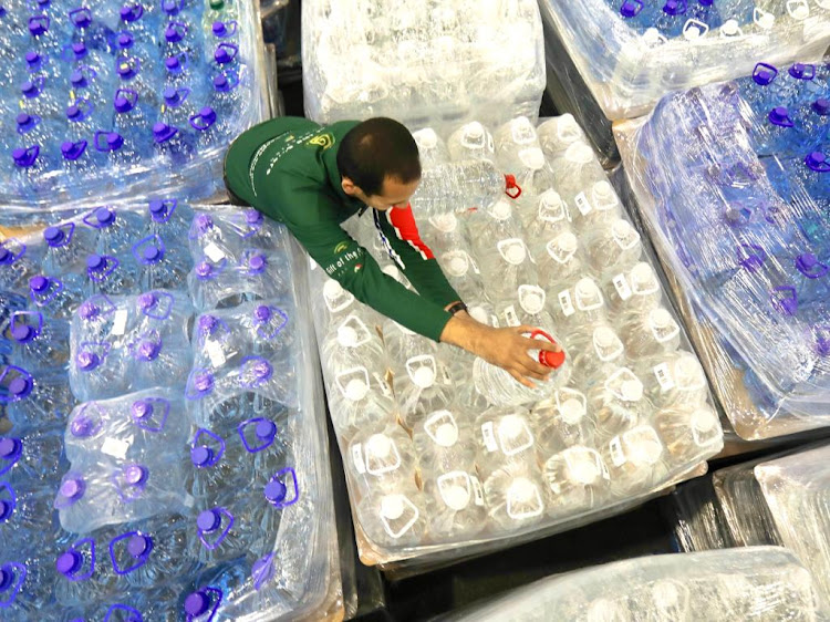 The Gift of the Givers received bottled water at the Cape Town International Convention Centre for victims of the KwaZulu-Natal floods.