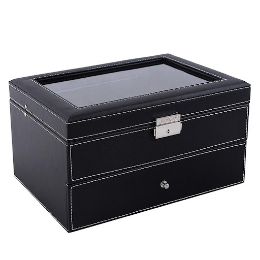 Title 2, PU Leather Watch Box Storage Display Protect an...