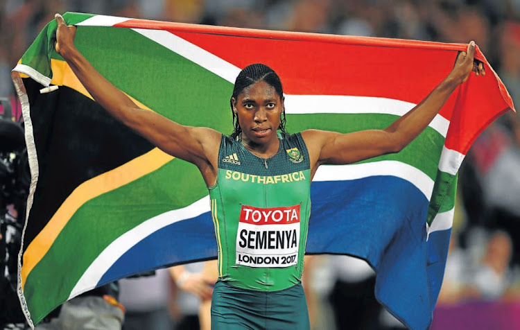 Caster Semenya celebrates winning gold in the women’s 800m final at the IAAF World Athletics Championships in London last night.