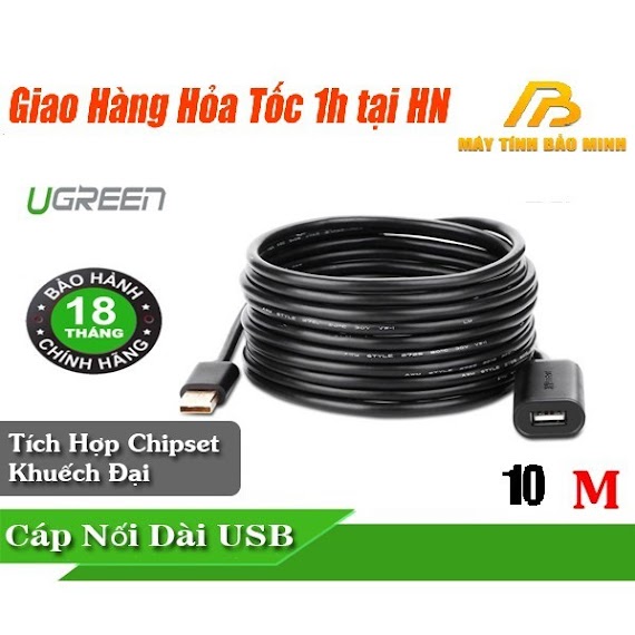 Cáp Usb 2.0 Nối Dài 10M Ugreen 10321 Có Chip Khuếch Đại - Hàng Chính Hãng