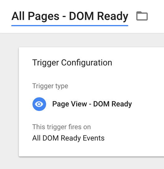 Edit Trigger event page view, url matches regex, trigger type dom ready