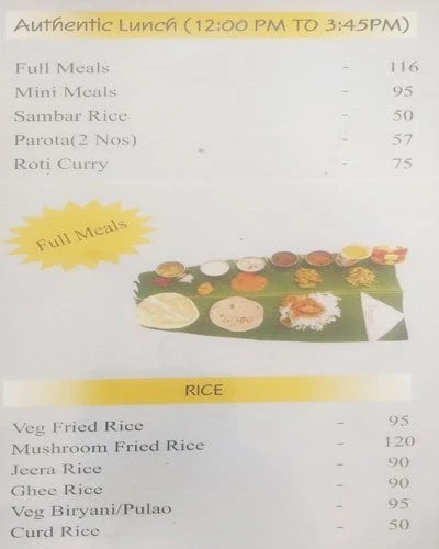 Shree Ranga Vilas menu 