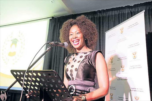 FRIENDLY EMPOWERMENT: Deputy Minister of Communications Stella Ndabeni-Abrahams speaks at the ‘friendraiser’ of the First Graduate Foundation at the Legends Showcase Venue on Friday Picture: SINO MAJANGAZA