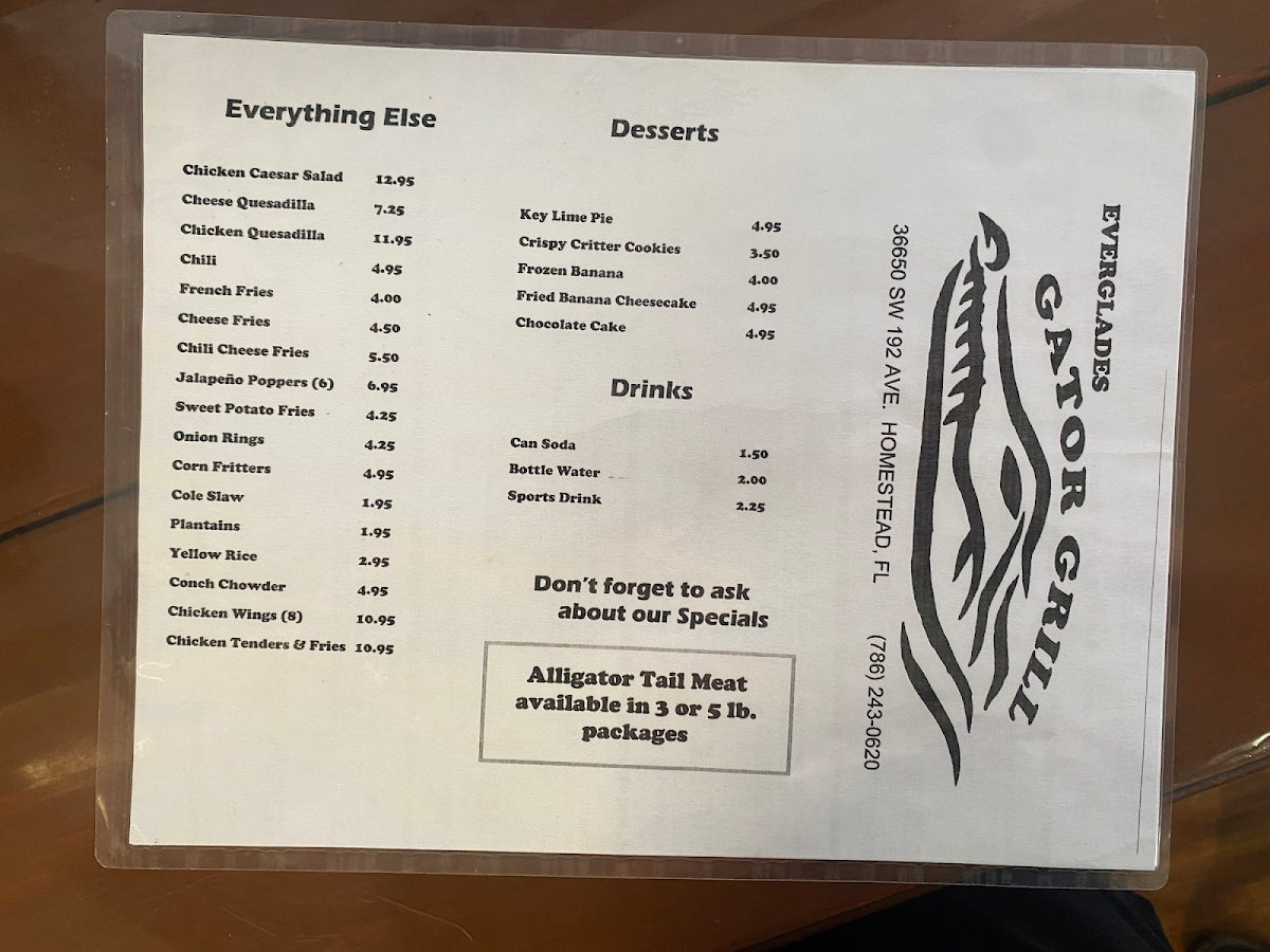 Everglades Gator Grill gluten-free menu