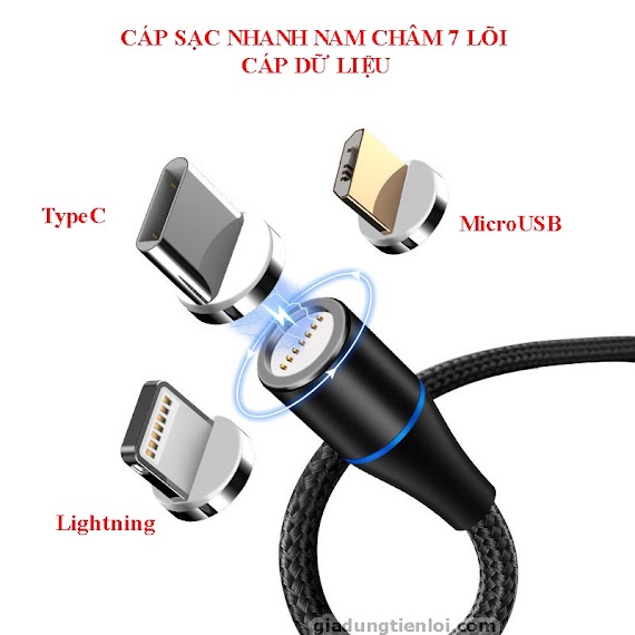 Cáp Sạc Nhanh 3A - Cáp Dữ Liệu 7 Lõi - Dây Nam Châm Kết Nối Điện Thoại