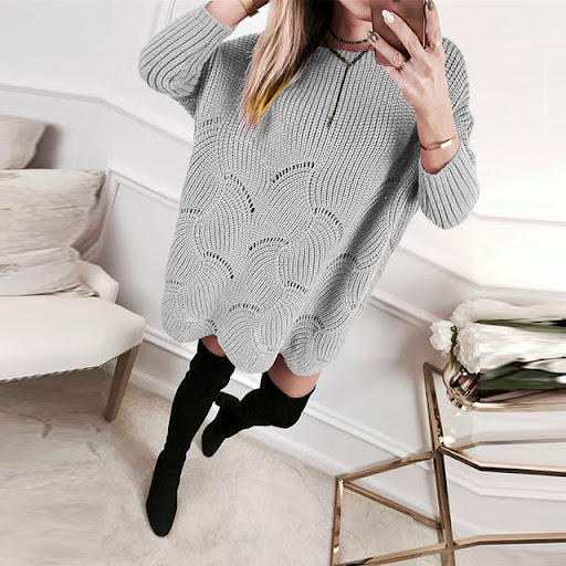 Title 4, Womens Loose Neckline Wave Pattern Womens Kni...
