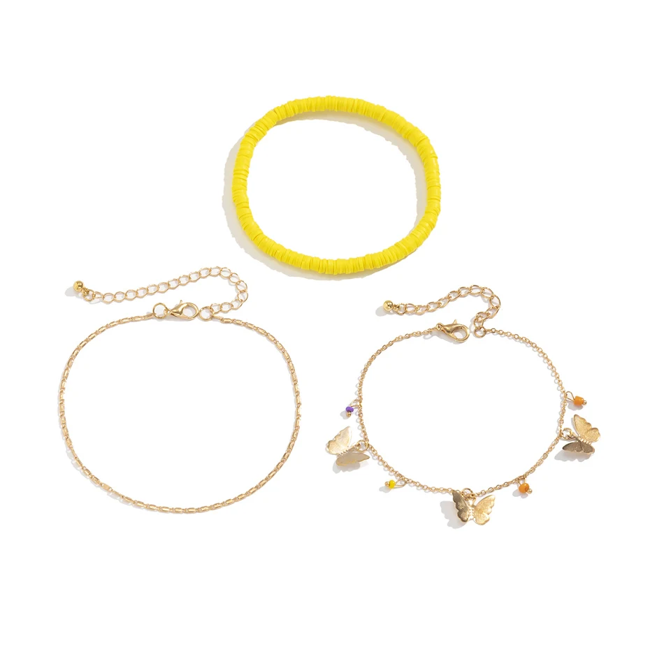 Bracelet de cheville bohème en perles de riz colorées et argile polymère pour femmes, accessoire d'été tendance et léger.