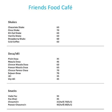 Friends Food Cafe menu 