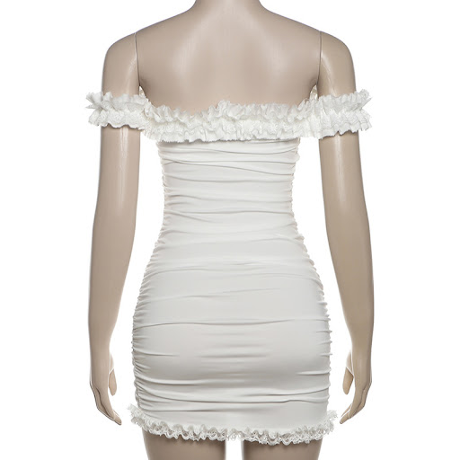 Title 3, Womens Off-Shoulder Ruffle Hip Dress. A stylis...
