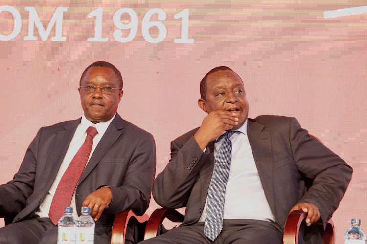 State department of Planning PS Julius Muia and National Treasury CS Henry Rotich during the launch of 2019 KNBS economic survey in Nairobi on April 25,2019.