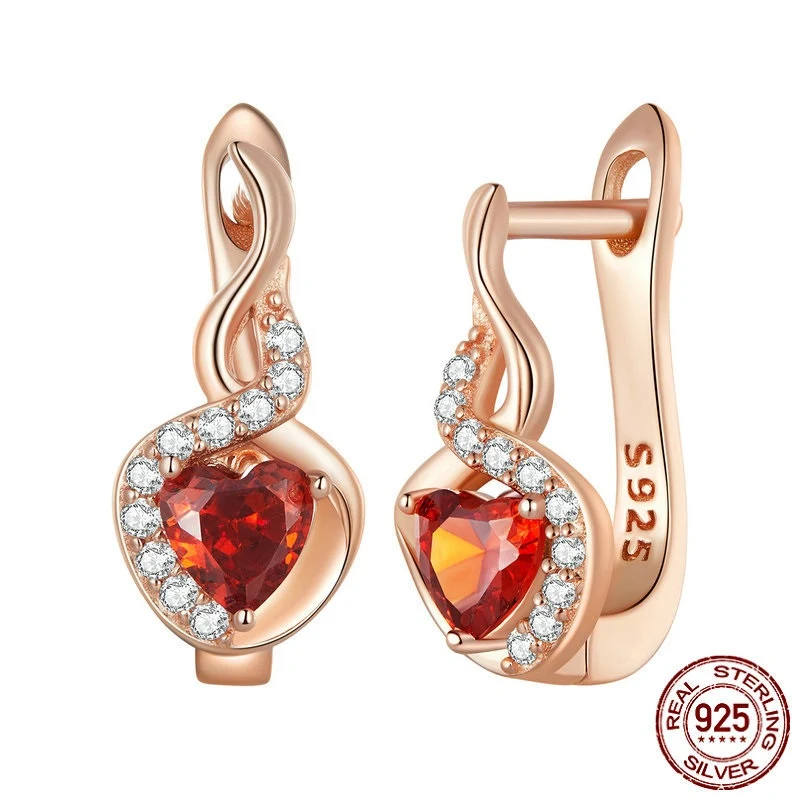 Brinco de pressão S925 original com zircônia, ouro rosa e personalidade. Amor e estilo em um acessório elegante para você.