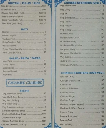 Castle Hotel menu 