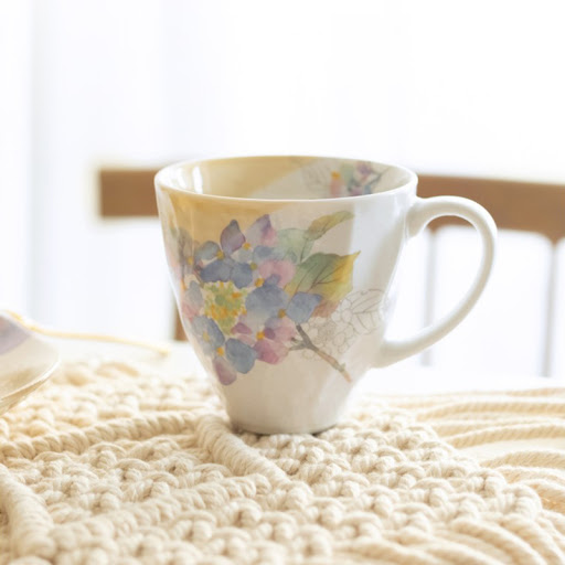 Title 19, Blue Watercolor Flower Mug "December Flower Tal...