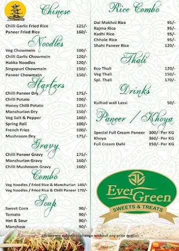 JV Evergreen Sweets & Treats menu 