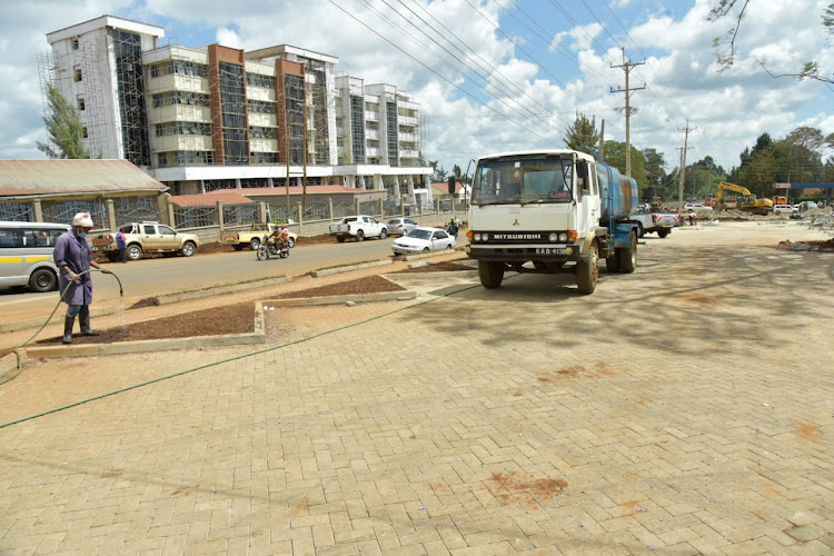 New car park opposite Kerugoya County Hospital undergoing final touches.