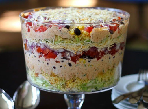 I had to borrow this picture online since I haven't yet taken a picture of my salad...but this is the general look!  Isn't it pretty in the trifle bowl!
