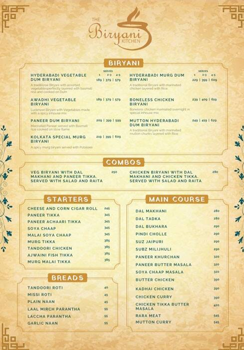 Tbk - The Biryani Kitchen menu 