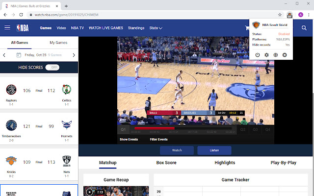 NBA Result Shield chrome extension