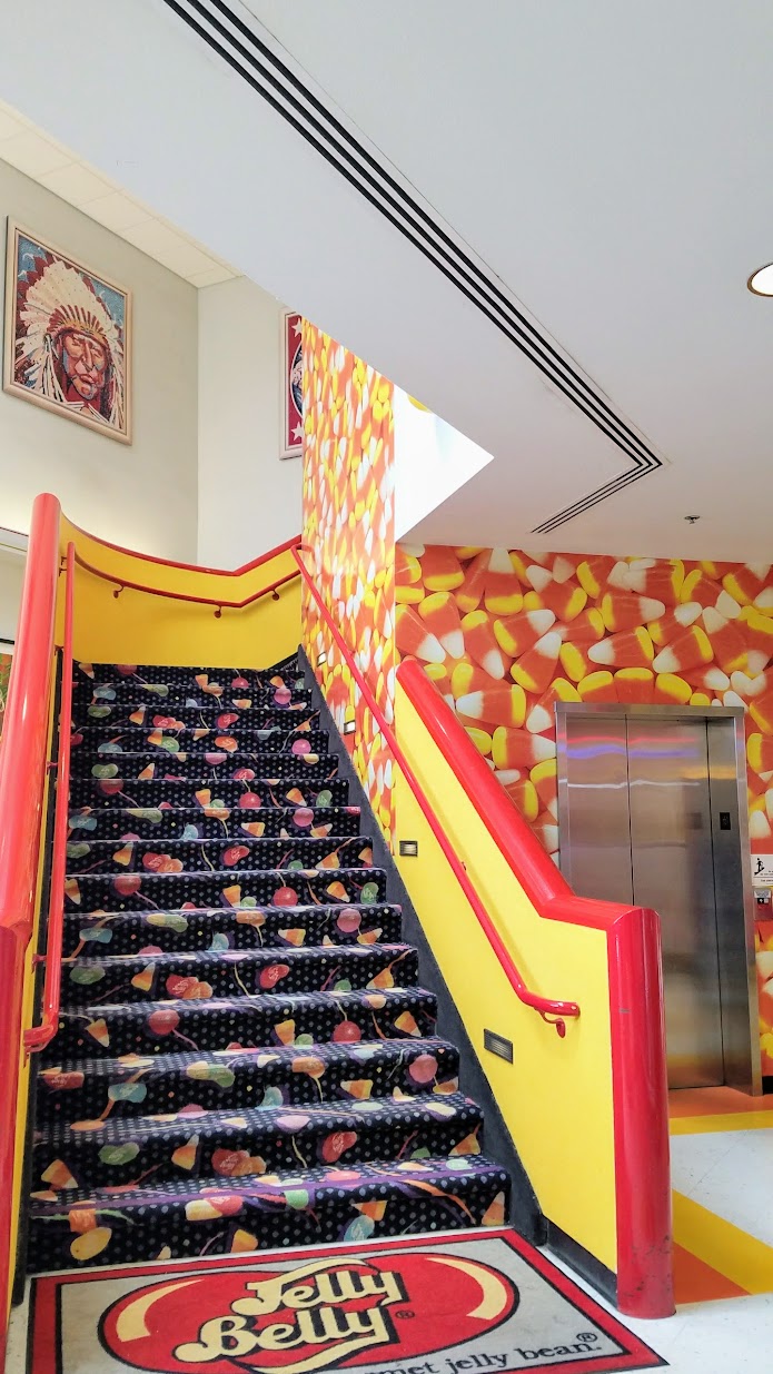 Jelly Belly Factory Tour in Fairfield, California - stairway leading to factory tour area