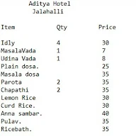 Aditya Hotel menu 1