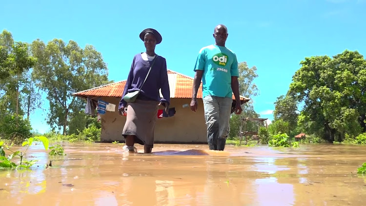 Some members of a family who are displaced by floods in Karachuonyo constituency on November 6,2023