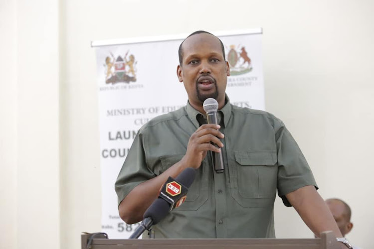 Mandera Governor Ali Roba when he launched the Sh120 million 2021-2022 Mandera County Bursary Fund to support bright and needy students in secondary schools, colleges and universities on Wednesday, May 18.