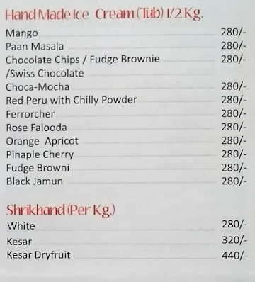 King Ice Cream menu 