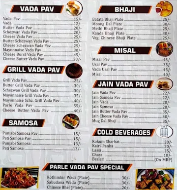 Parle Vadapav Samrat menu 