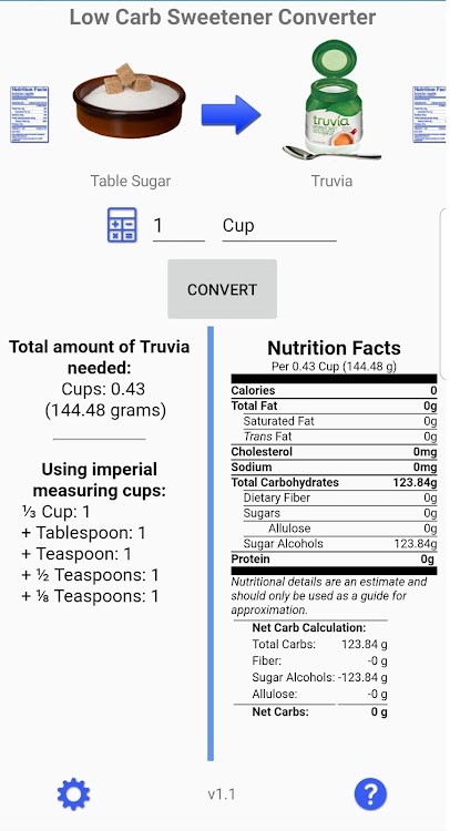 Low Carb Sweetener Conversion Calculator Android Apps Appagg